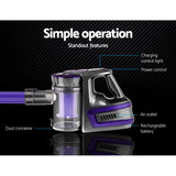 Devanti Stick Vacuum Cleaner Bagless Cordless 150W Purple - Close-Up Angle