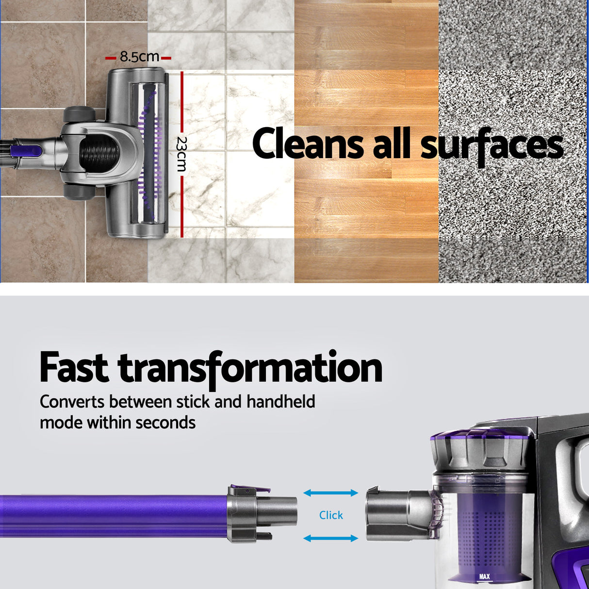 Devanti Cordless 150W Bagless Stick and Hand Vacuum Cleaner in Purple