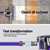 Devanti Cordless 150W Bagless Stick and Hand Vacuum Cleaner in Purple - Side View