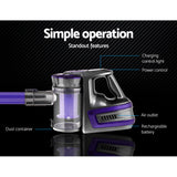 Devanti Cordless 150W Bagless Stick and Hand Vacuum Cleaner in Purple - Close-Up Angle