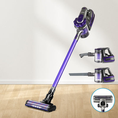 Devanti Cordless Stick Vacuum Cleaner, 150W with Motorised Roller Head and HEPA Filter, Purple
