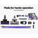 Devanti Stick Vacuum Cleaner Cordless Roller Brush 150W Purple - Close-Up Angle