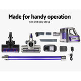 Devanti Cordless Stick Vacuum Cleaner with Motorized Roller Brush - 150W Purple