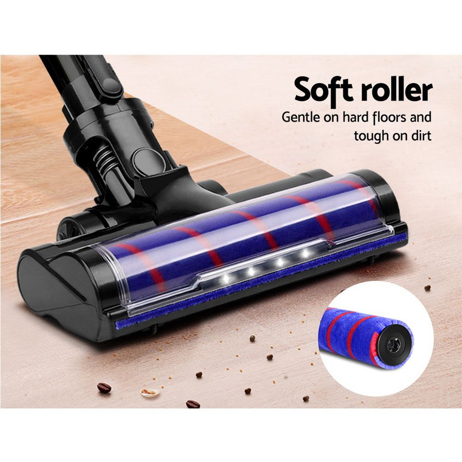 Devanti cordless 150W stick vacuum cleaner with roller brush, grey and purple, washable HEPA filter