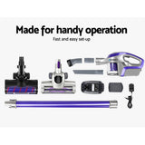 Devanti Cordless 150W Handstick Vacuum Cleaner with Motorized Roller Brush - Purple and Grey