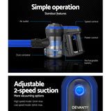 Devanti Cordless Brushless Stick Vacuum Cleaner 250W - Blue - Side View
