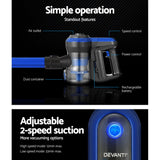 Devanti Cordless Brushless Stick Vacuum Cleaner 250W - Blue - Top-Down View