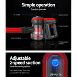 Devanti Cordless Brushless 250W Stick Vacuum Cleaner in Red - Top-Down View