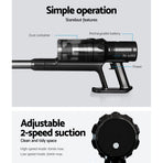 Devanti grey cordless brushless stick vacuum cleaner, 350W with HEPA filter, wall-mounting holder