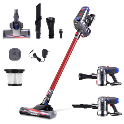 Devanti Cordless Stick Vacuum Cleaner, Bagless, 150W, 10,000Pa Suction, Red