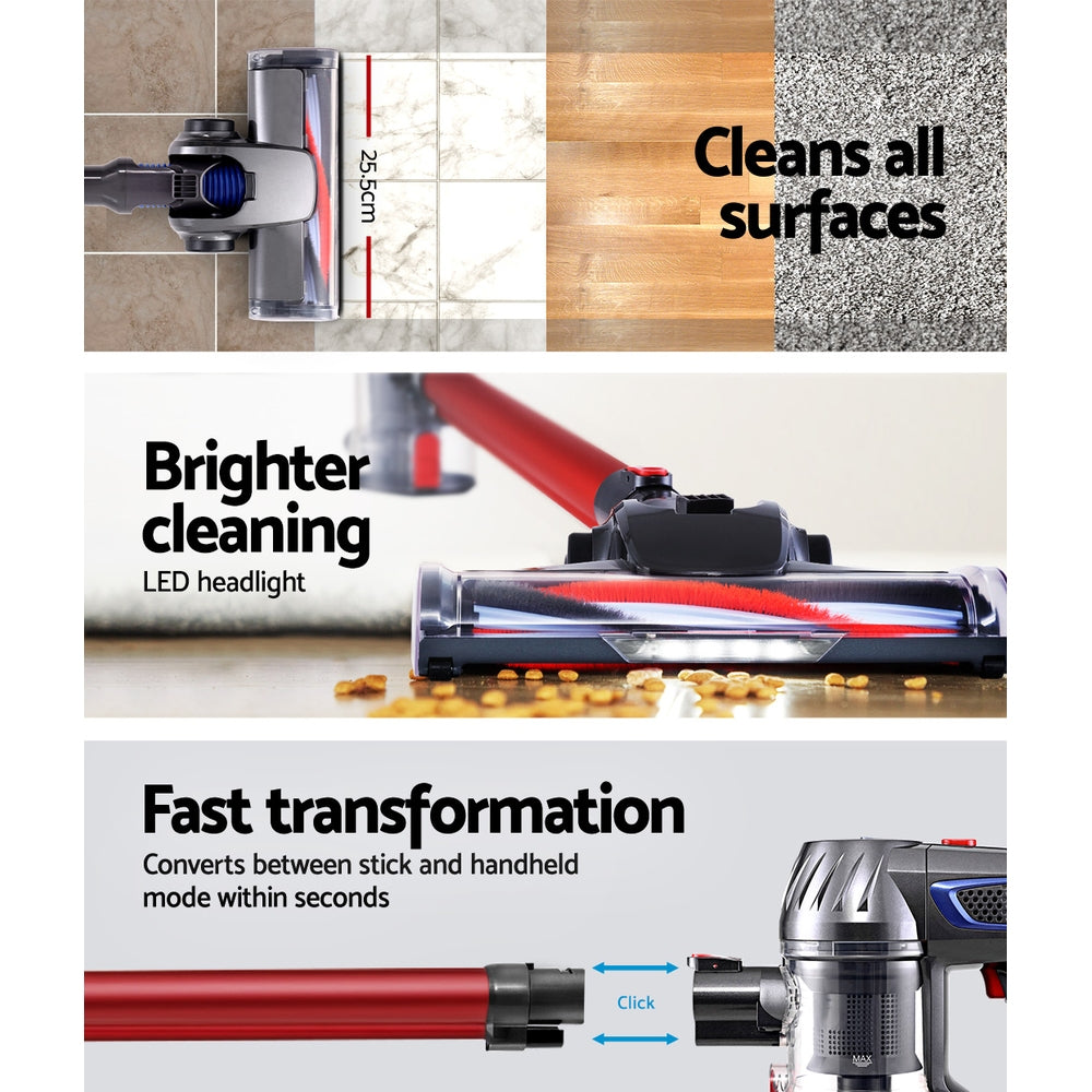 Devanti Cordless Handstick Vacuum Cleaner - 150W Bagless in Red