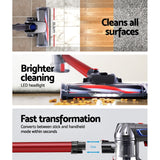 Devanti Cordless Handstick Vacuum Cleaner - 150W Bagless in Red - Top-Down View