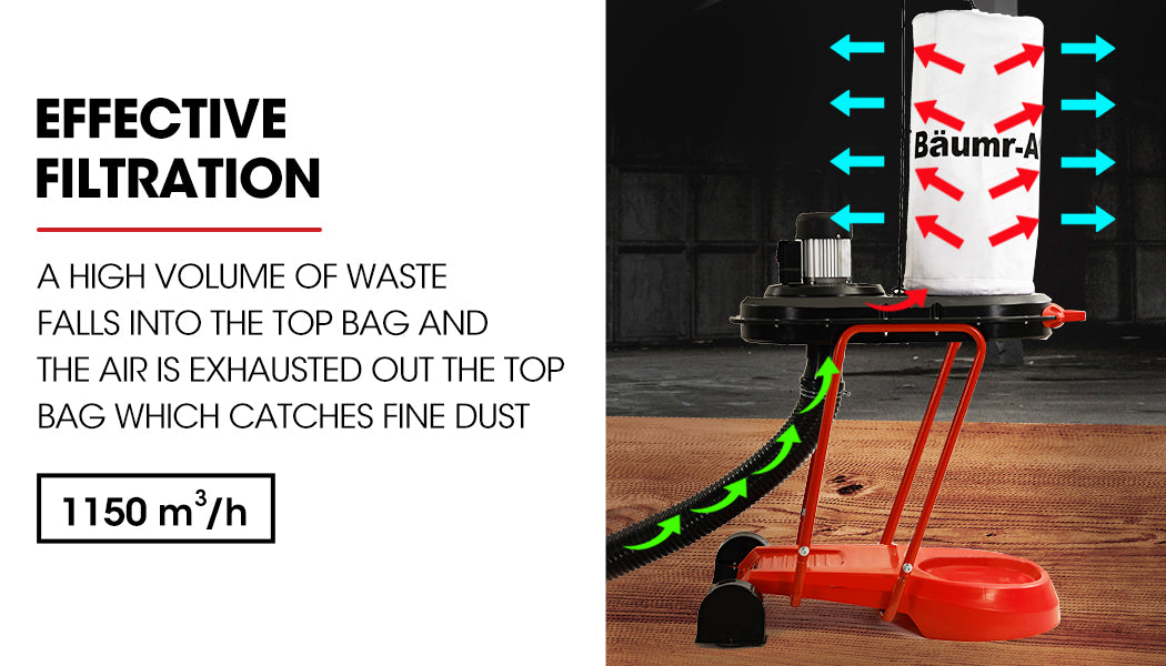 Baumr-AG Mobile Dust Collector Cyclone Extraction System, for Home Woodworking Workshop