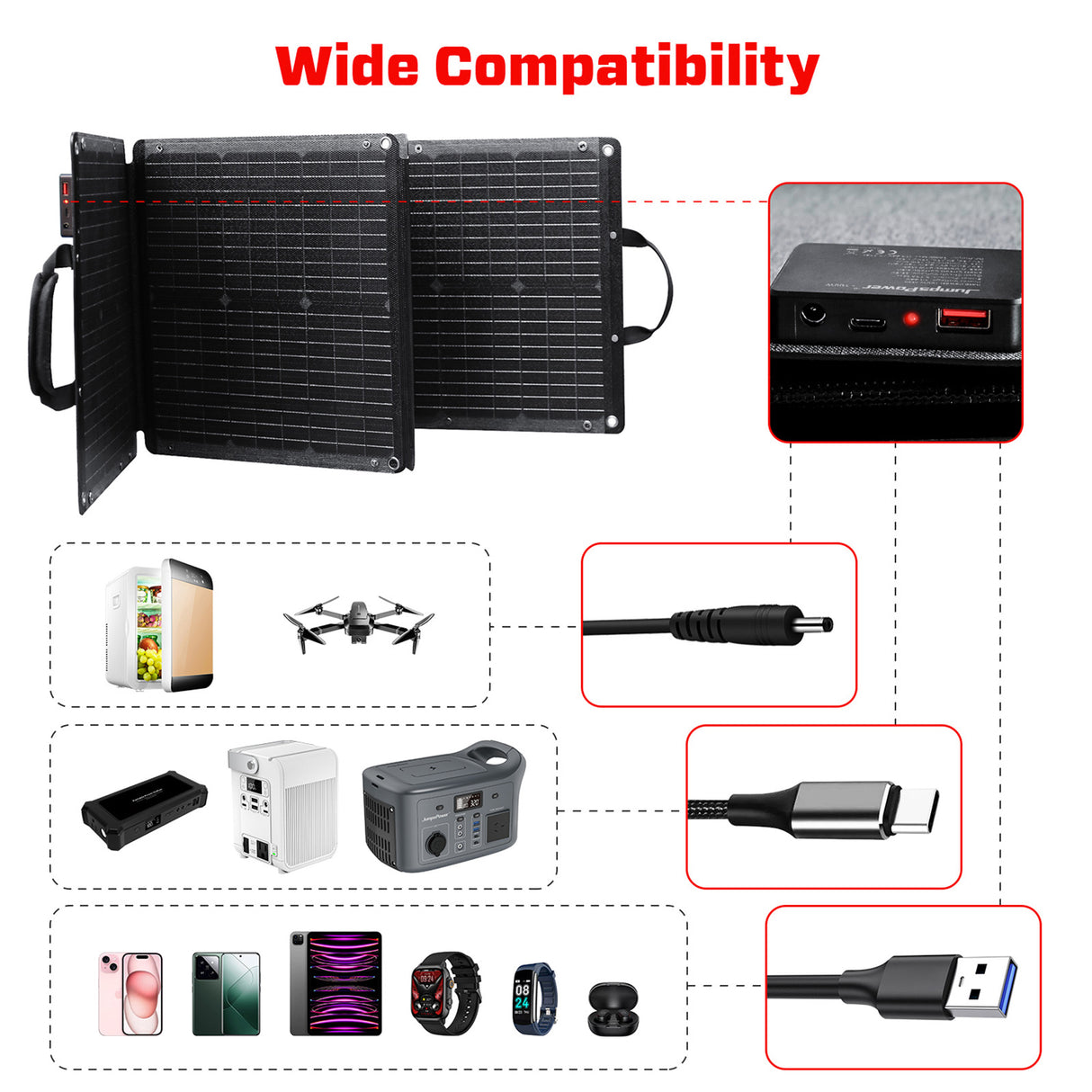 JumpsPower 100W Portable Solar Panel