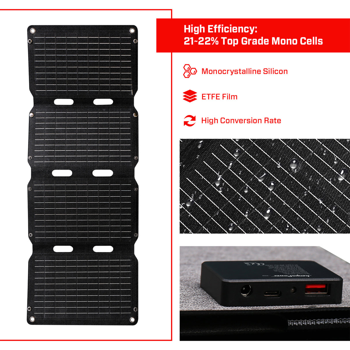 JumpsPower 60W Portable Solar Panel