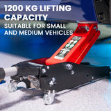 T-REX 1200KG Hydraulic Trolley Floor Jack, Low Profile, Dual Pump, Quick Release Handle, for Jacking Car - Front View