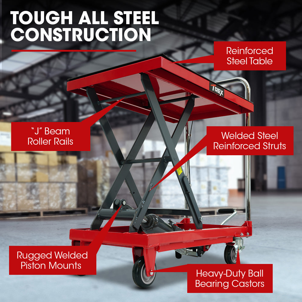 T-REX 230KG Hydraulic Scissor Lift Platform Trolley, Non-Skid Rubber Platform Pad, for Material Handling