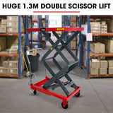 T-REX 300KG Hydraulic High Lift Double Scissor Trolley, 1.3M Max Platform Hgt, Heavy-Duty, for Material Handling - Front View