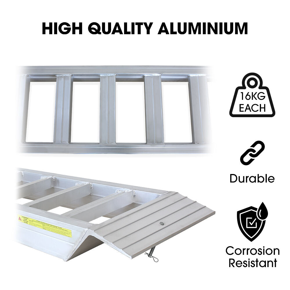 BULLET Pair of 2.3m Aluminium Loading Ramps, 4000kg Total Capacity, Heavy-Duty, Safety Pins, for Car, 4x4, Ride on Mower, ATV, Mini Excavator