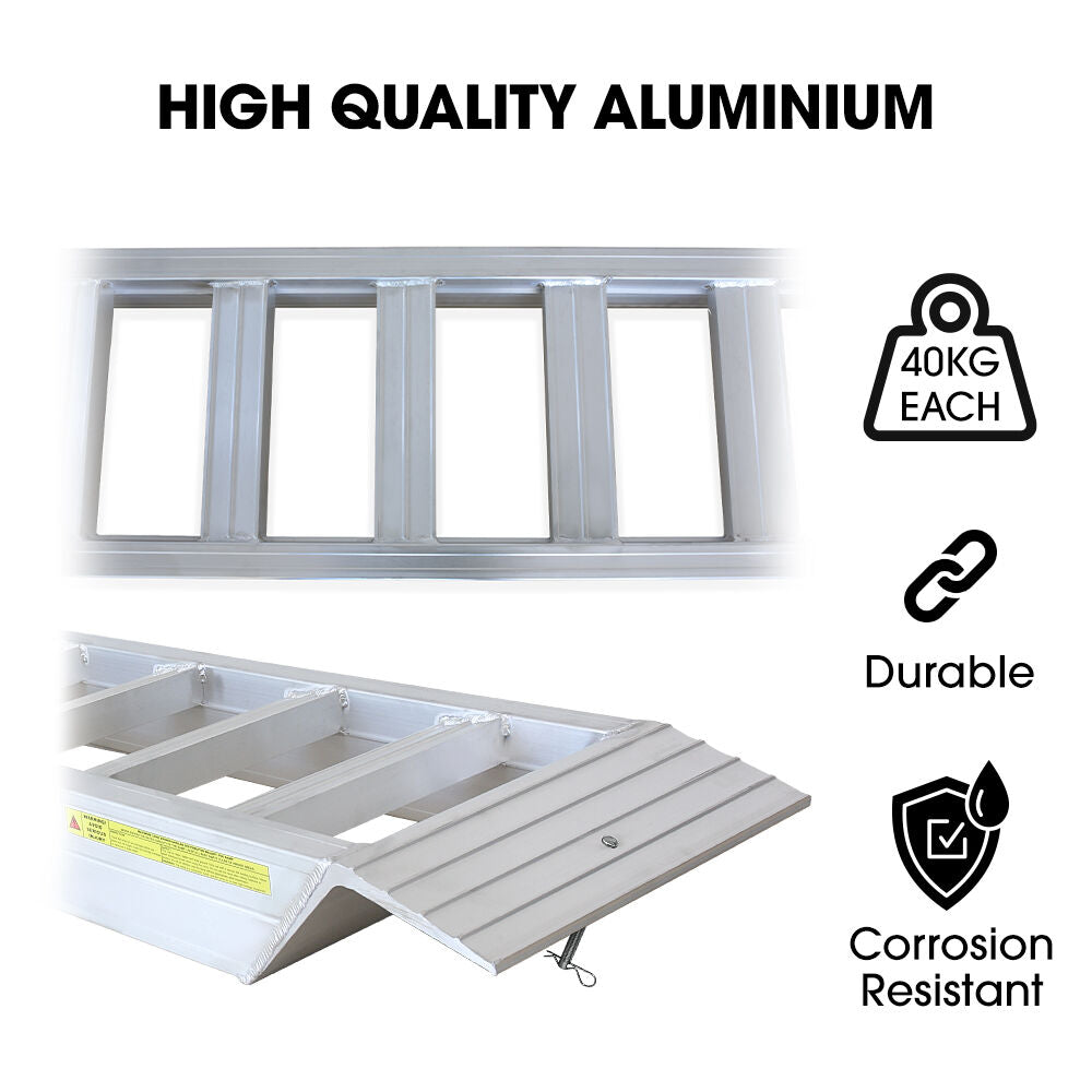 BULLET Pair of 3.8m Aluminium Loading Ramps, 4000kg Total Capacity, Heavy-Duty, Safety Pins, for Car, 4x4, Ride on Mower, ATV, Mini Excavator