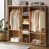 Oikiture Open Wardrobe Clothes Storage Hanging Rail Bamboo - 45-Degree Angle