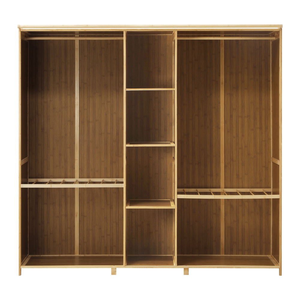 Oikiture Open Wardrobe Clothes Storage Hanging Rail Bamboo