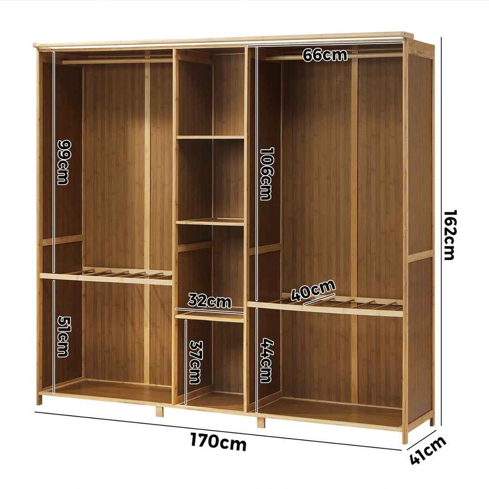 Oikiture Open Wardrobe Clothes Storage Hanging Rail Bamboo