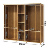 Oikiture Open Wardrobe Clothes Storage Hanging Rail Bamboo - Side View