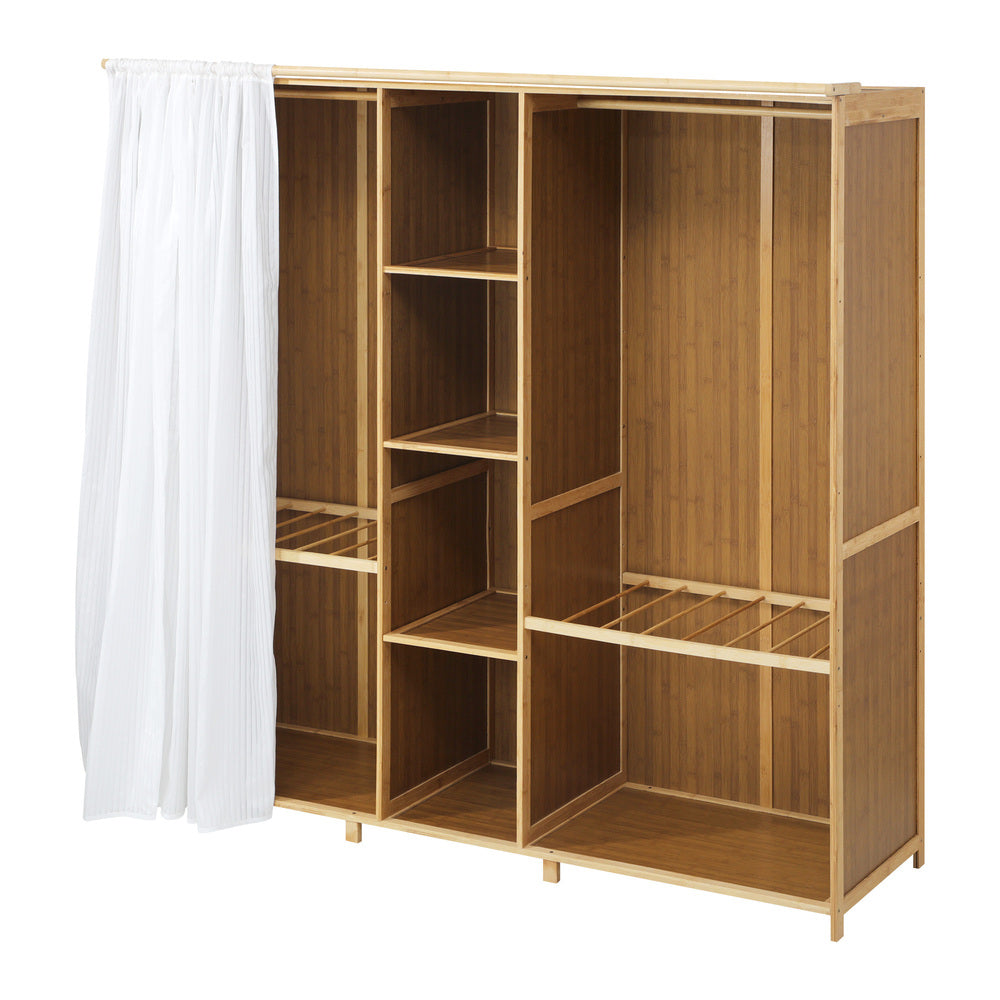 Oikiture Open Wardrobe Clothes Storage Hanging Rail Bamboo