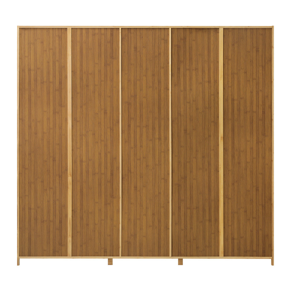 Oikiture Open Wardrobe Clothes Storage Hanging Rail Bamboo