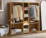 Oikiture Open Wardrobe Clothes Storage Hanging Rail Bamboo