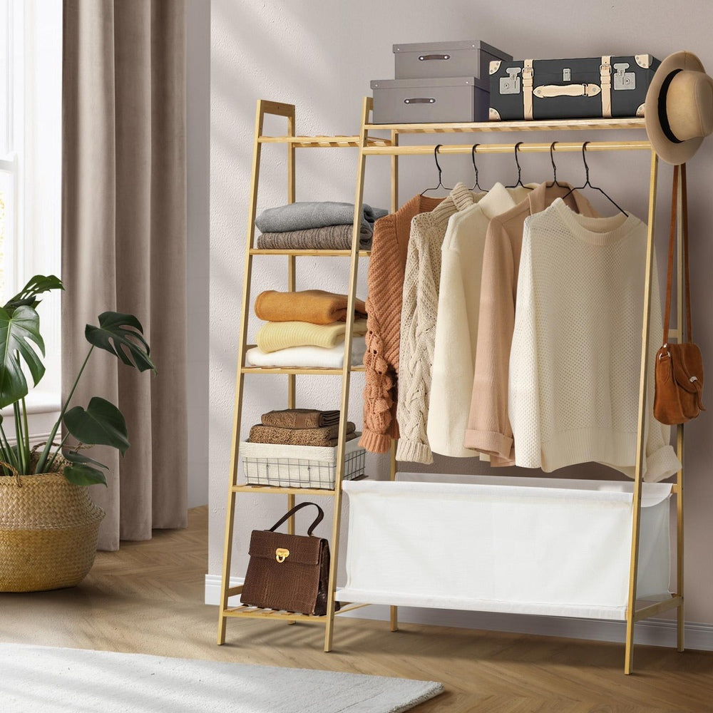 Oikiture Open Wardrobe with Hanging Rail and Laundry Bag
