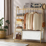 Oikiture Open Wardrobe with Hanging Rail and Laundry Bag - Close-Up Angle