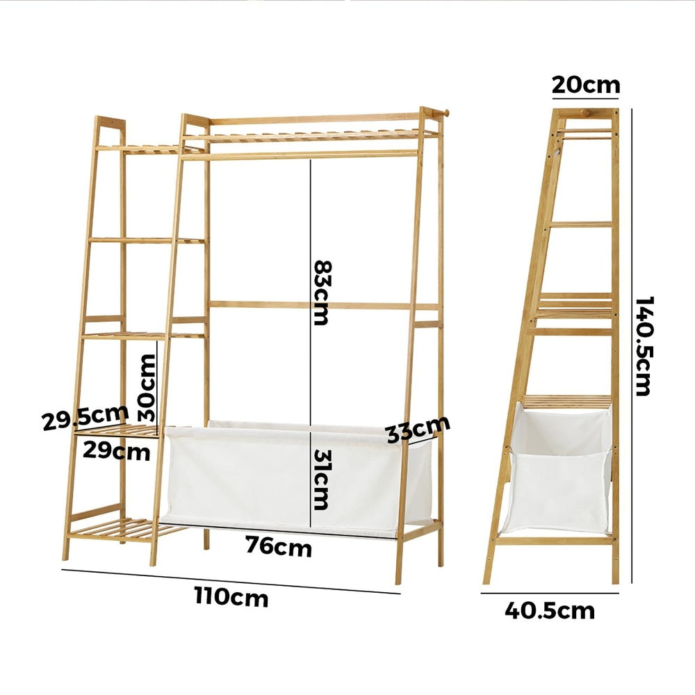 Oikiture Open Wardrobe with Hanging Rail and Laundry Bag