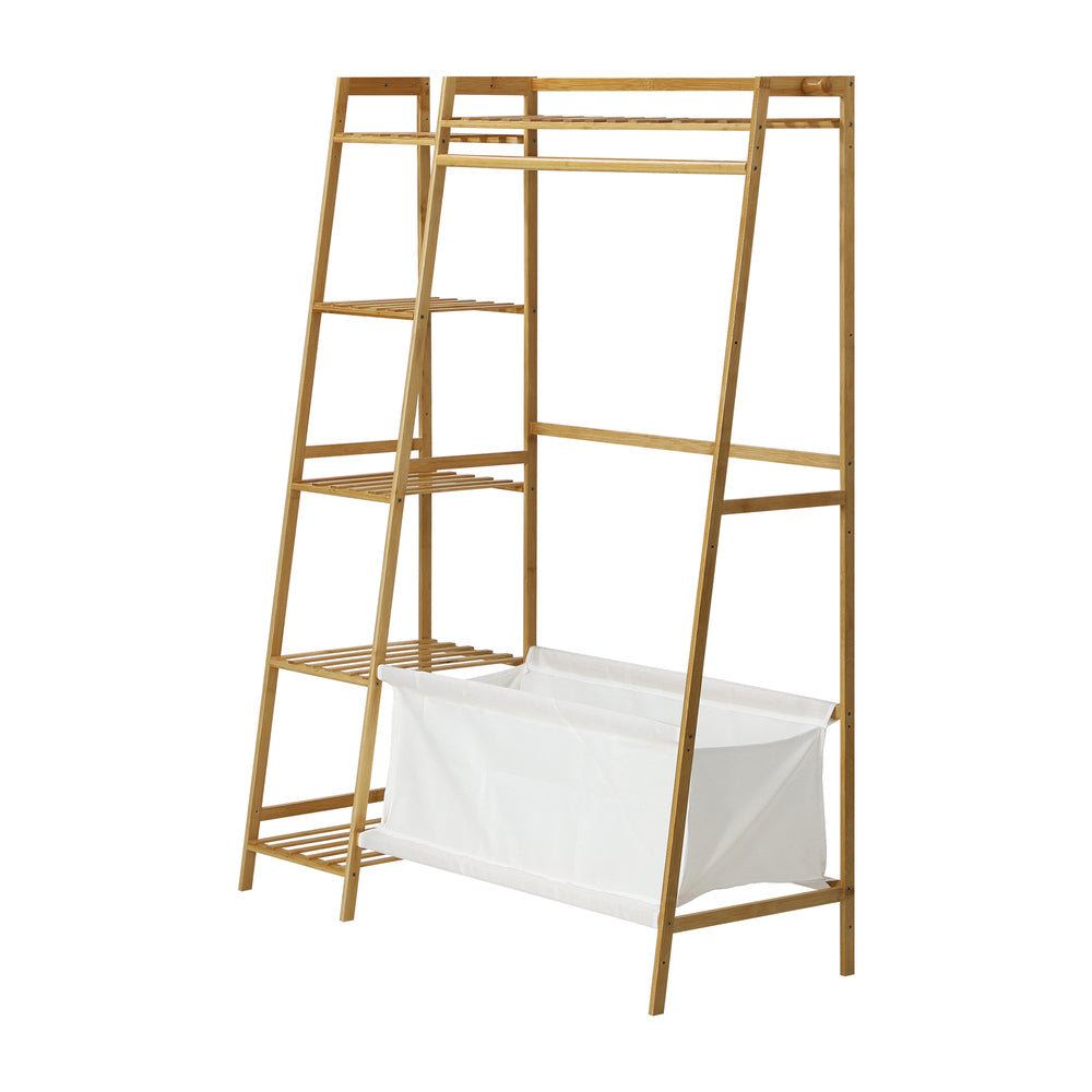 Oikiture Open Wardrobe with Hanging Rail and Laundry Bag