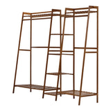 Oikiture Clothes Rack Open Wardrobe Hanging Rail Bamboo 9 Shelves