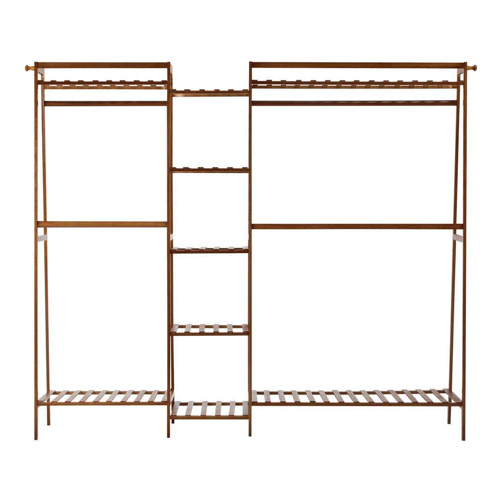 Oikiture Clothes Rack Open Wardrobe Hanging Rail Bamboo 9 Shelves