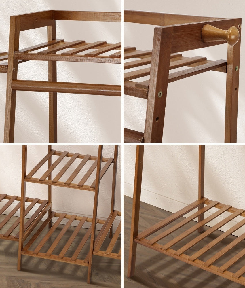 Oikiture Clothes Rack Open Wardrobe Hanging Rail Bamboo 9 Shelves