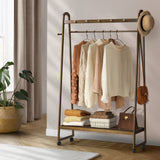 Oikiture Clothes Rack Hanging Rail Bamboo Portable Wheels - Top-Down View