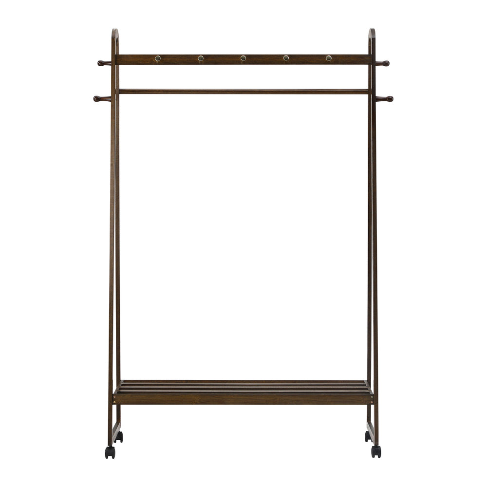 Oikiture Clothes Rack Hanging Rail Bamboo Portable Wheels