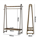 Oikiture Clothes Rack Hanging Rail Bamboo Portable Wheels - 45-Degree Angle