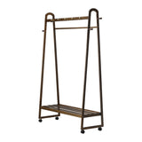 Oikiture Clothes Rack Hanging Rail Bamboo Portable Wheels - Side View