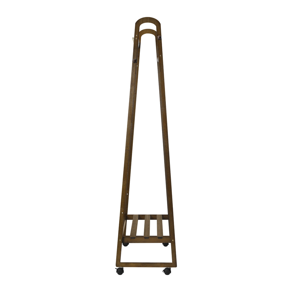 Oikiture Clothes Rack Hanging Rail Bamboo Portable Wheels
