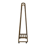 Oikiture Clothes Rack Hanging Rail Bamboo Portable Wheels - Low Angle