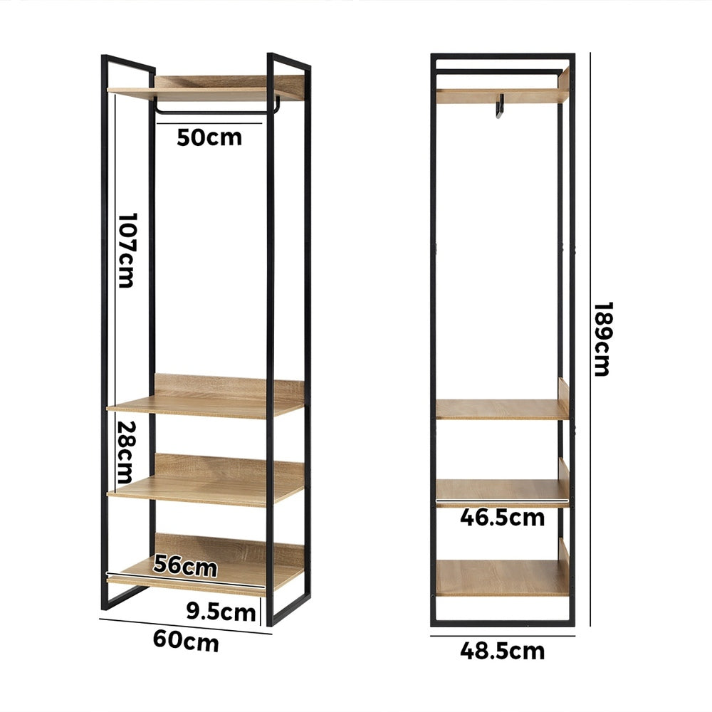 Oikiture Clothes Rack Open Wardrobe 4 shelves Hanging Rail Metal