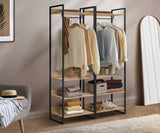 Oikiture Clothes Rack Open Wardrobe 4 shelves Hanging Rail Metal