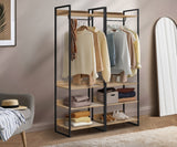 Oikiture Clothes Rack Open Wardrobe 4 shelves Hanging Rail Metal - Front View