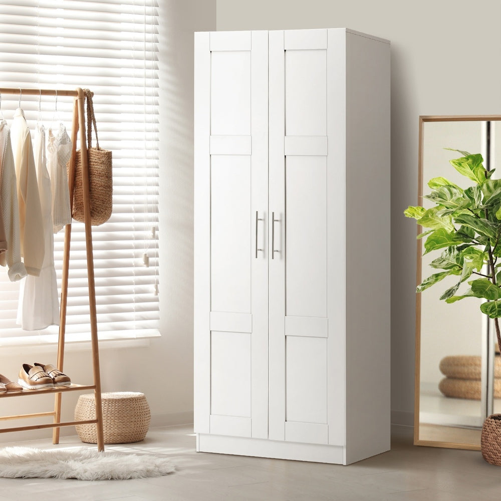Oikiture Wardrobe Large 2 Doors 4 Shelves White