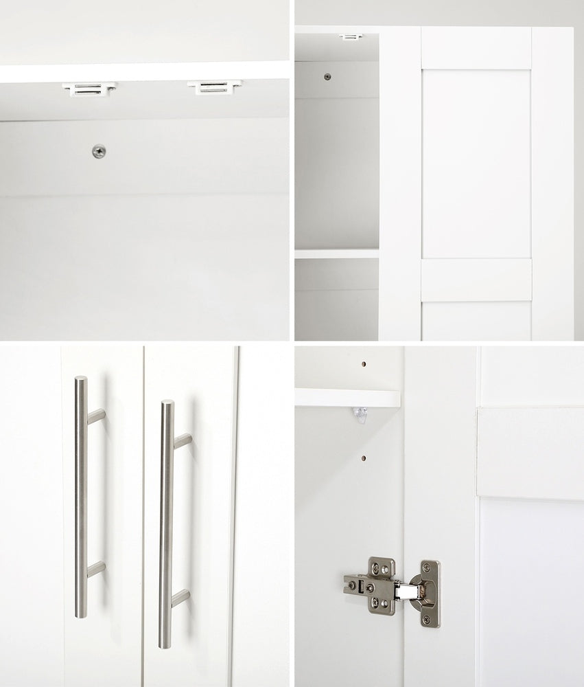 Oikiture Wardrobe Large 2 Doors 4 Shelves White