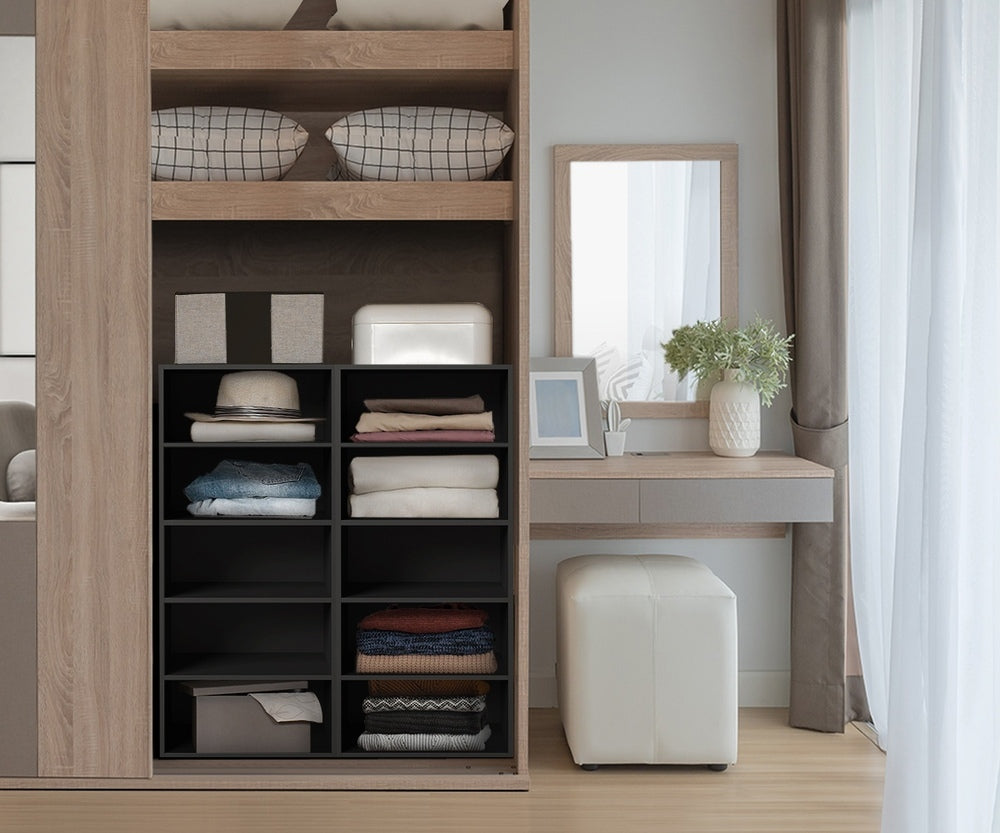 Oikiture Wardrobe Shelf Unit 5 Shelves Black